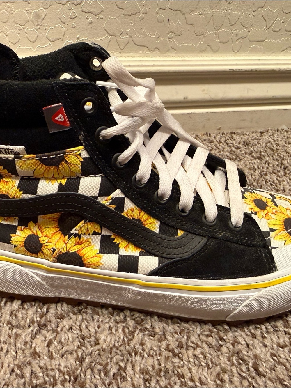 Vans Black High-Top Sneakers with Yellow Sunflower Checker Print